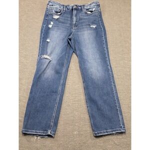 Flying Monkey Womens Jeans Size 32 Blue Distressed Straight Leg High Rise Denim